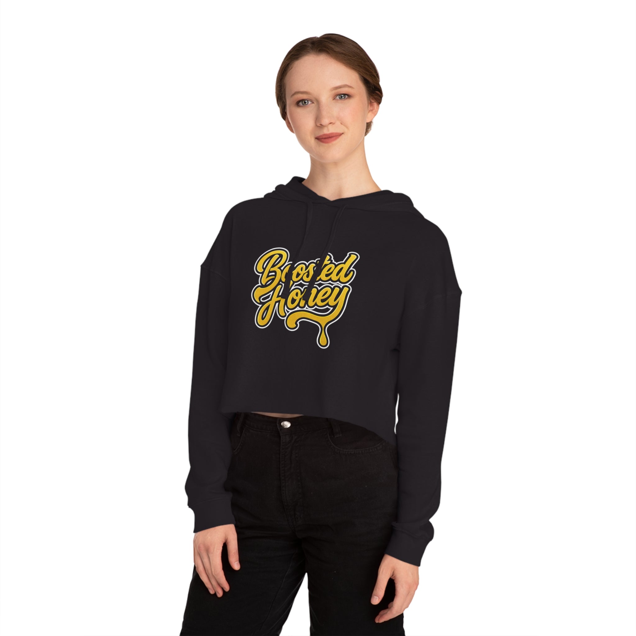 Boosted Honey Cropped Hoodie — Black & Gold