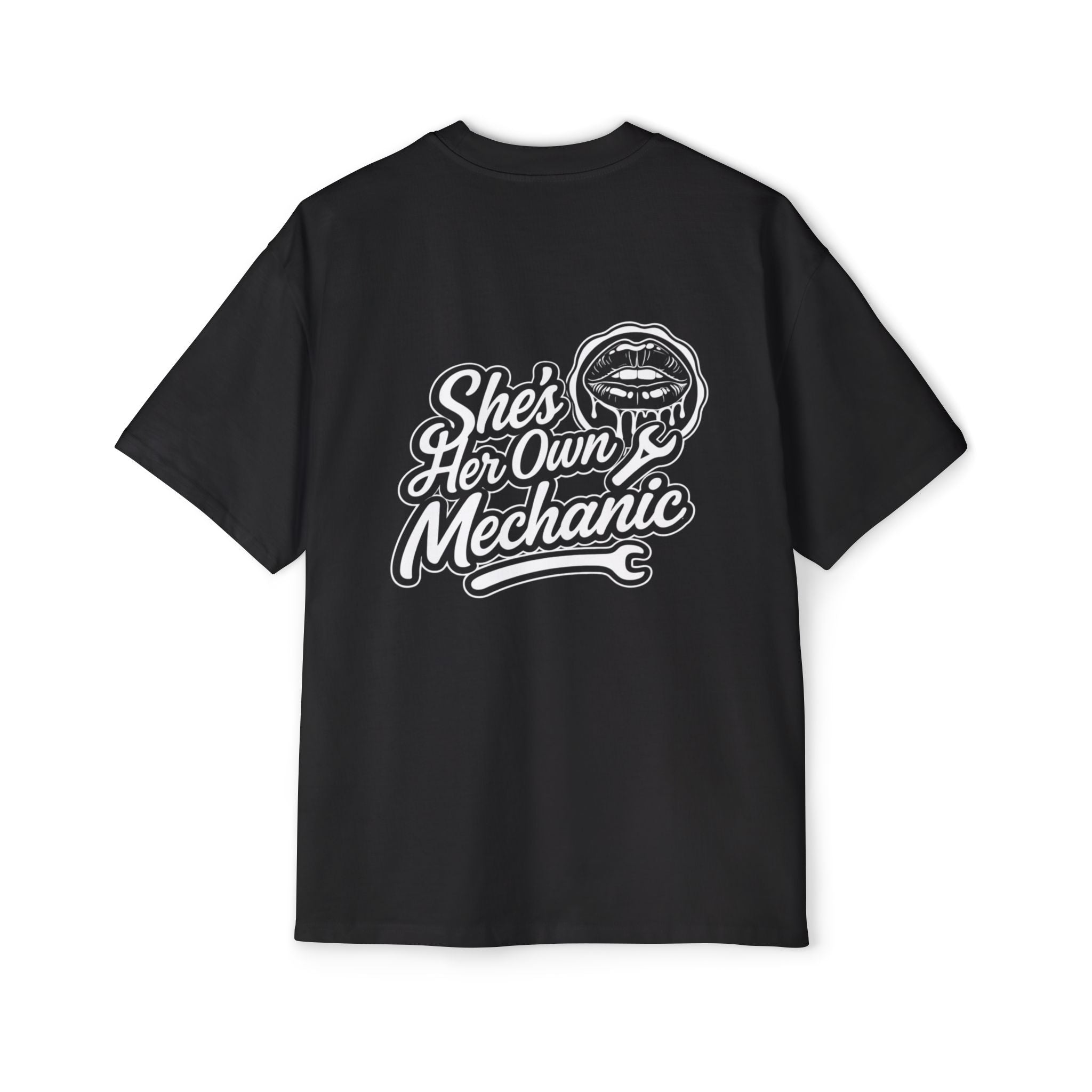 Oversized Tee - "Shes her own Mechanic" - Black & White